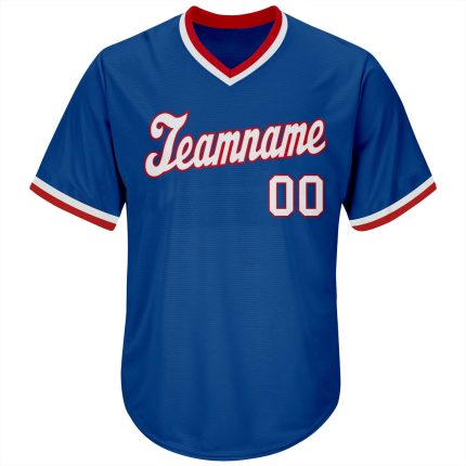 Personalized Authentic Throwback Baseball Jersey Shirt in Royal White-Red Personalized Royal White-Red Authentic Throwback