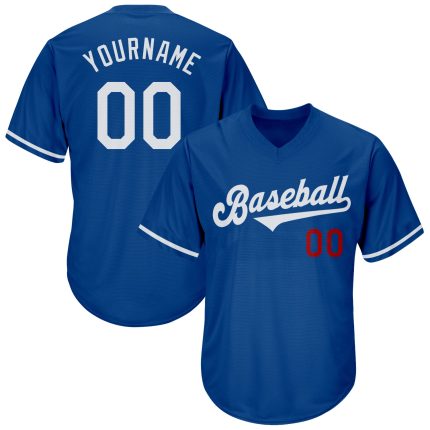 Custom Name and Number Authentic Rib-Knit Baseball Jersey Shirt - Personalized Royal White-Red Throwback Design Personalized