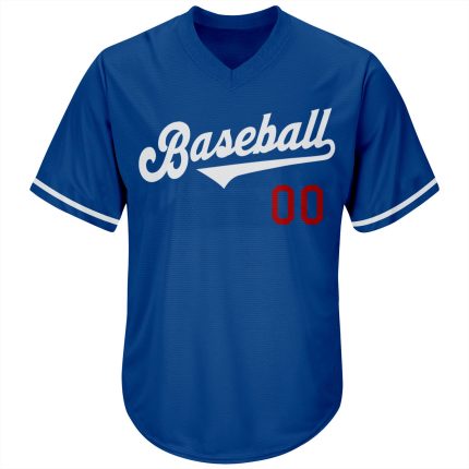 Custom Name and Number Authentic Rib-Knit Baseball Jersey Shirt - Personalized Royal White-Red Throwback Design Personalized
