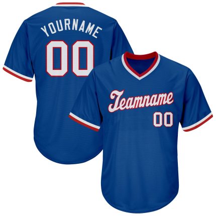 Personalized Authentic Throwback Baseball Jersey Shirt in Royal White-Red Personalized Royal White-Red Authentic Throwback