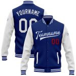 Custom Name and Number Two Tone Bomber Jacket - Royal White-Red Varsity Letterman Full-Snap Team Jacket Personalized Royal