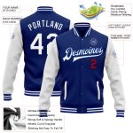 Custom Name and Number Two Tone Bomber Jacket - Royal White-Red Varsity Letterman Full-Snap Team Jacket Personalized Royal
