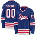 Custom Name and Number Personalized Royal White-Red Hockey Jersey for Teams Personalized Royal White-Red Hockey Jersey Team