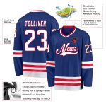 Custom Name and Number Personalized Royal White-Red Hockey Jersey for Teams Personalized Royal White-Red Hockey Jersey Team
