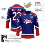 Custom Name and Number Personalized Royal White-Red Hockey Jersey Lace Neck Team Personalized Royal White-Red Hockey Lace