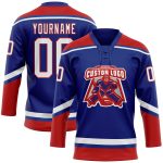 Custom Name and Number Personalized Royal White-Red Hockey Jersey Lace Neck Team Personalized Royal White-Red Hockey Lace