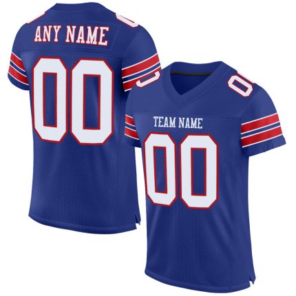 Personalized White Red Mesh Football Jersey - Authentic Custom Design Personalized Royal White-Red Mesh Authentic Football
