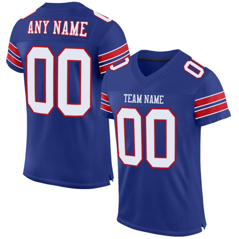 Personalized White Red Mesh Football Jersey - Authentic Custom Design Personalized Royal White-Red Mesh Authentic Football