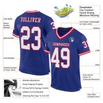 Personalized Authentic Throwback Football Jersey - Royal White-Red Mesh Design Personalized Royal White-Red Mesh Authentic