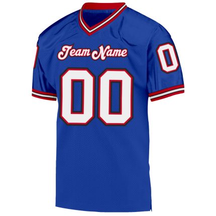 Custom Royal White-Red Mesh Throwback Football Jersey with Personalized Name and Number - Authentic Team Gear Personalized