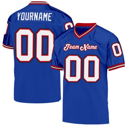 Custom Royal White-Red Mesh Throwback Football Jersey with Personalized Name and Number - Authentic Team Gear Personalized