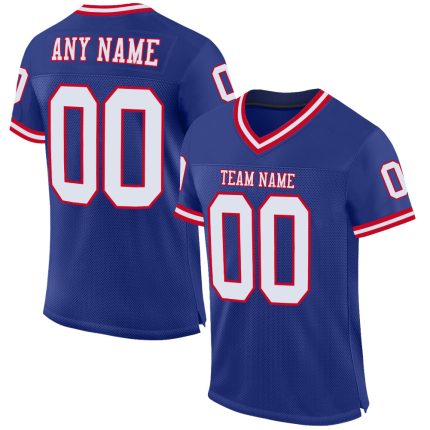 Personalized Authentic Throwback Football Jersey - Royal White-Red Mesh Design Personalized Royal White-Red Mesh Authentic