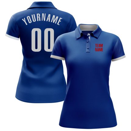 Custom Team Name Number White-Red Performance Golf Polo Shirt Personalized Personalized Royal White-Red Performance Golf