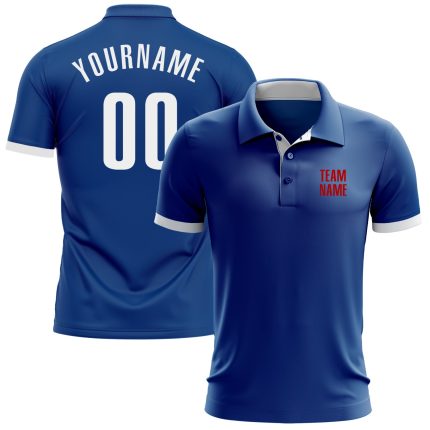 Custom Team Name Number White-Red Performance Golf Polo Shirt Personalized Personalized Royal White-Red Performance Golf