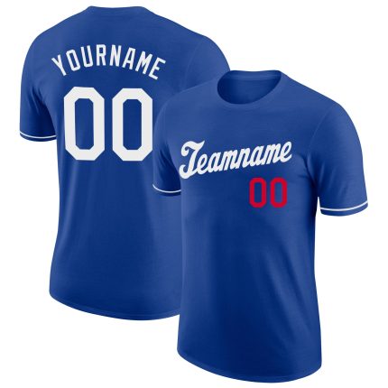 Custom Team Name Number Performance T-Shirt in Royal White-Red - Personalized Athletic Wear Personalized Royal White-Red