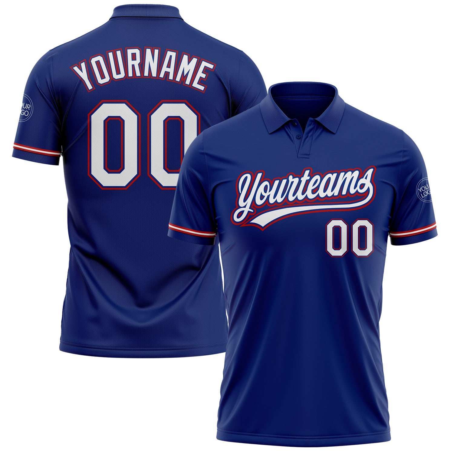 Personalized Performance Vapor Golf Polo Shirt - Royal White-Red, Perfect for Stylish Play Personalized Royal White-Red Performance