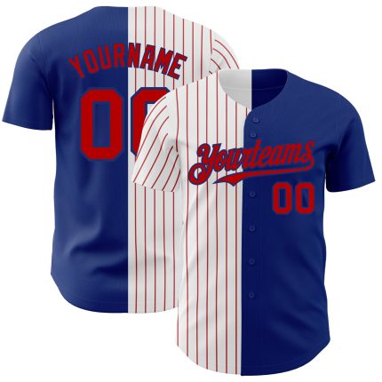 Custom Name and Number Baseball Jersey - Personalized Royal White-Red Pinstripe Authentic Split Fashion Jersey Personalized