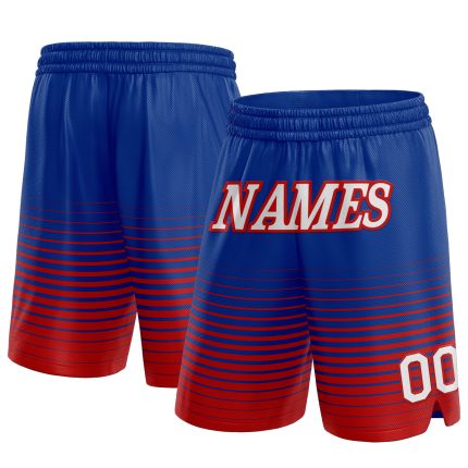 Custom Name Number Basketball Shorts - Authentic White Red Pinstripe Fade Fashion Team Gear Personalized Royal White-Red
