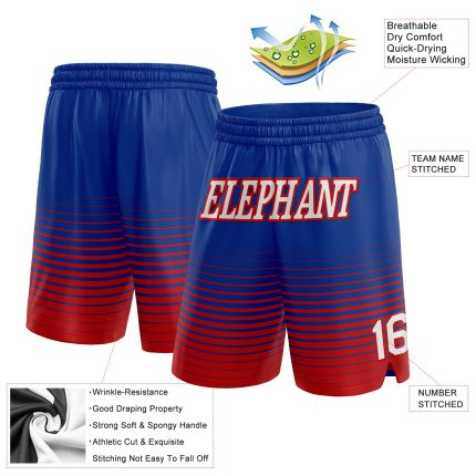 Custom Name Number Basketball Shorts - Authentic White Red Pinstripe Fade Fashion Team Gear Personalized Royal White-Red