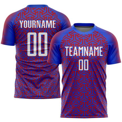 Custom Sublimation Soccer Jersey - Royal White-Red Personalized Uniform Personalized Royal White-Red Sublimation Soccer Uniform