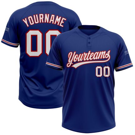 Personalized Unisex Softball Jersey - Royal White-Red Two-Button Design Personalized Royal White-Red Two-Button Unisex Softball