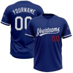 Custom Name and Number Personalized Unisex Softball Jersey - Royal White-Red Two-Button Design Personalized Royal White-Red