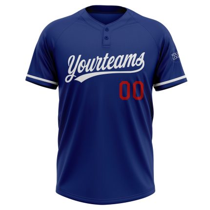 Custom Name and Number Personalized Unisex Softball Jersey - Royal White-Red Two-Button Design Personalized Royal White-Red