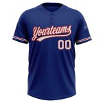 Personalized Unisex Softball Jersey - Royal White-Red Two-Button Design Personalized Royal White-Red Two-Button Unisex Softball