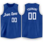 Personalized Royal White Basketball Jersey for Men and Women - Round Neck Design Personalized Royal White Round Neck Basketball
