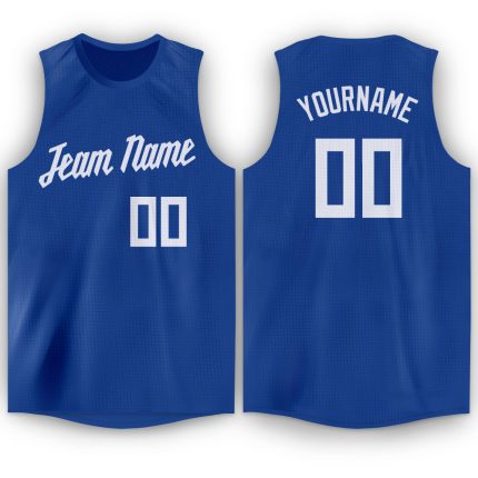 Personalized Royal White Basketball Jersey for Men and Women - Round Neck Design Personalized Royal White Round Neck Basketball