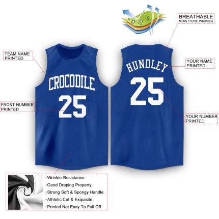 Custom Name and Number Personalized Royal White Basketball Jersey Round Neck Personalized Royal White Round Neck Basketball