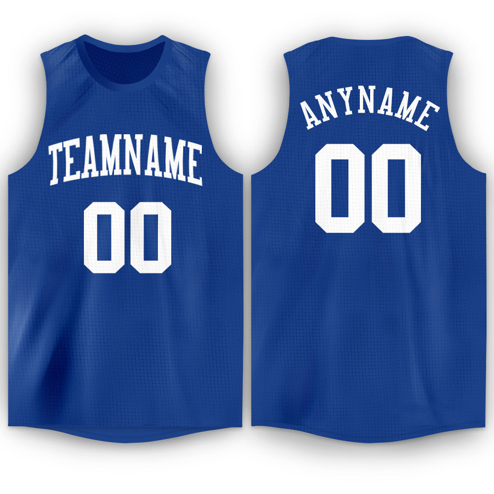 Custom Name and Number Personalized Royal White Basketball Jersey Round Neck Personalized Royal White Round Neck Basketball