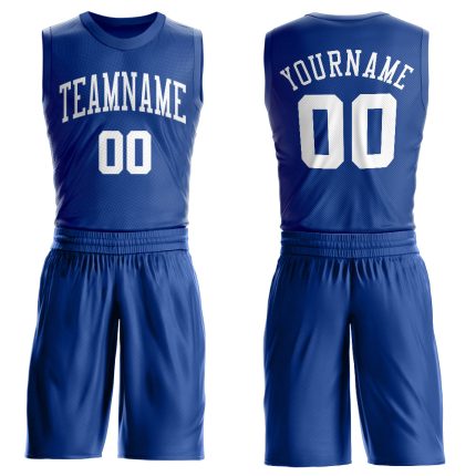 Personalized Royal White Basketball Jersey Suit - Round Neck Design Personalized Royal White Round Neck Suit Basketball Jersey