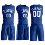 Personalized Royal White Basketball Jersey Suit - Round Neck Design Personalized Royal White Round Neck Suit Basketball Jersey