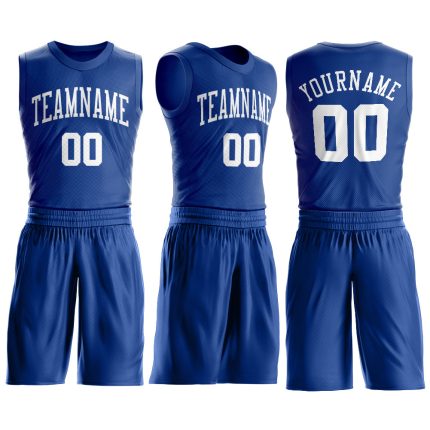 Personalized Royal White Basketball Jersey Suit - Round Neck Design Personalized Royal White Round Neck Suit Basketball Jersey