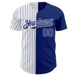 Personalized Authentic Baseball Jersey with Custom Name & Number, Royal White-Royal Pinstripe Split Design Personalized Royal