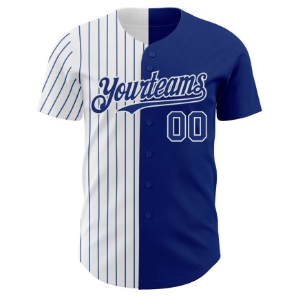Personalized Authentic Baseball Jersey with Custom Name & Number, Royal White-Royal Pinstripe Split Design Personalized Royal