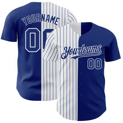 Personalized Authentic Baseball Jersey with Custom Name & Number, Royal White-Royal Pinstripe Split Design Personalized Royal