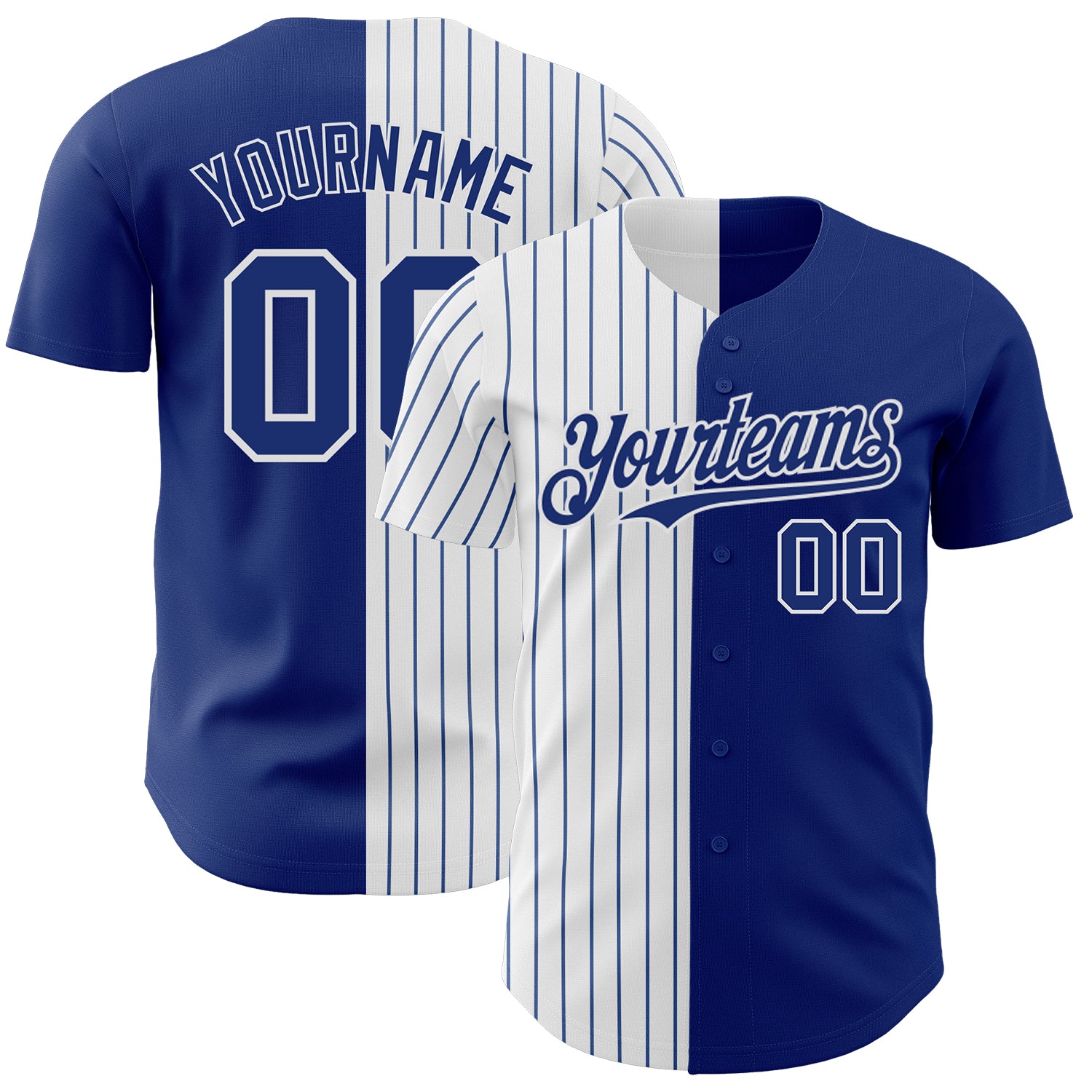 Personalized Authentic Baseball Jersey with Custom Name & Number, Royal White-Royal Pinstripe Split Design Personalized Royal