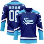 Custom Name Number Personalized Royal White-Sky Blue Hockey Jersey Lace Neck Team Apparel Personalized Royal White-Sky Blue