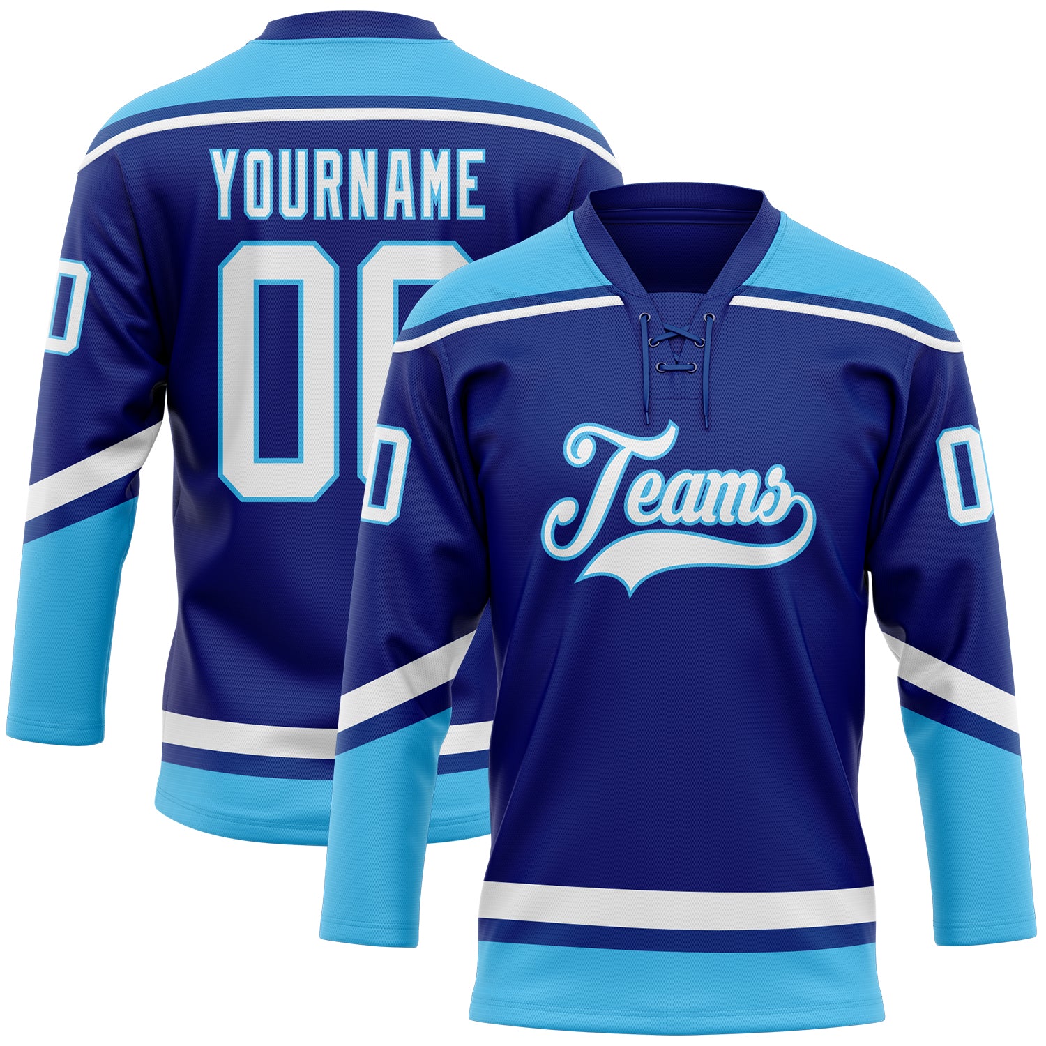 Custom Name Number Personalized Royal White-Sky Blue Hockey Jersey Lace Neck Team Apparel Personalized Royal White-Sky Blue