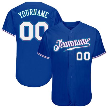 Custom Name & Number Personalized Royal White-Teal Baseball Jersey - Authentic Team Gear Personalized Royal White-Teal Authentic