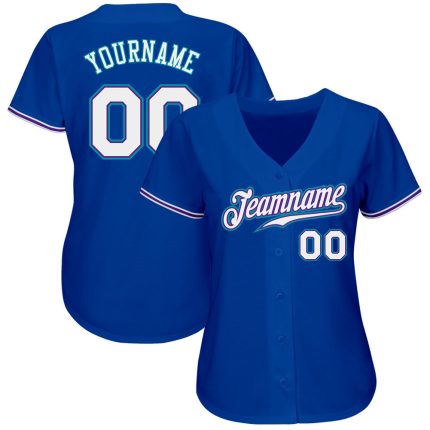 Custom Name & Number Personalized Royal White-Teal Baseball Jersey - Authentic Team Gear Personalized Royal White-Teal Authentic