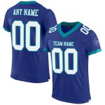 Custom Name and Number Personalized Authentic Football Jersey, Royal White-Teal Mesh Team Style Personalized Royal White-Teal