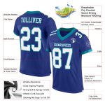 Custom Name and Number Personalized Authentic Football Jersey, Royal White-Teal Mesh Team Style Personalized Royal White-Teal