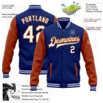 Custom Name Number Varsity Letterman Jacket Personalized Royal Texas Orange Bomber Two Tone Full-Snap Jacket Personalized