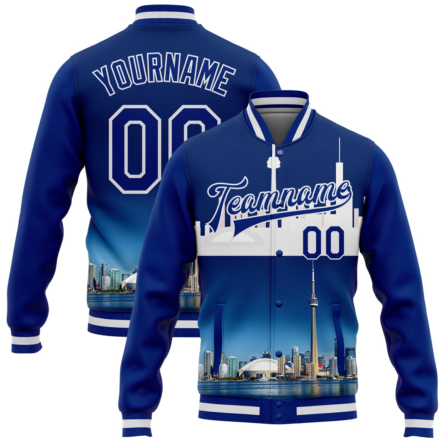 Custom Name & Number Toronto Ontario City Edition 3D Varsity Bomber Full-Snap Letterman Jacket - Personalized Team Gear Personalized