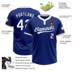Custom Name and Number Unisex Softball Jersey - Personalized Royal White Two-Button Design Personalized Royal White Two-Button