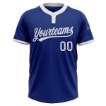 Custom Name and Number Unisex Softball Jersey - Personalized Royal White Two-Button Design Personalized Royal White Two-Button