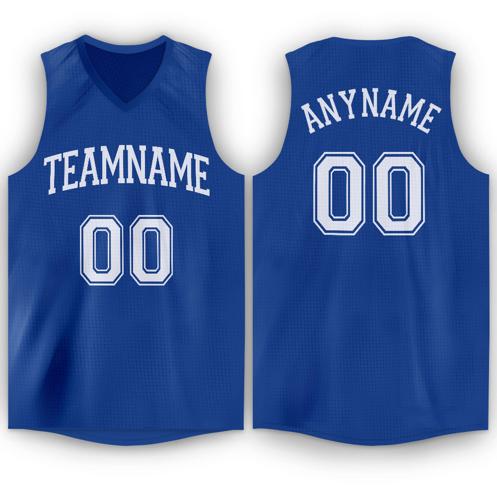 Custom Name and Number Basketball Jersey - Personalized Royal White V-Neck Team Jersey Personalized Royal White V-Neck Basketball